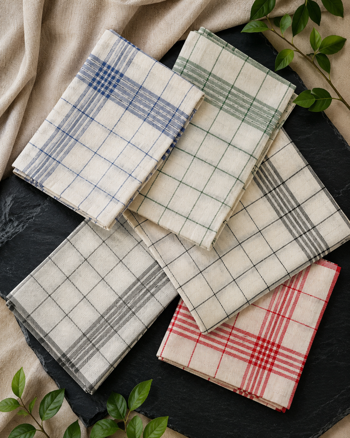 Multi-Purpose Towel     Mono Check Cleaning Towels & Roti Cloth (50x70 cm) – 5 Color Mix Value Pack