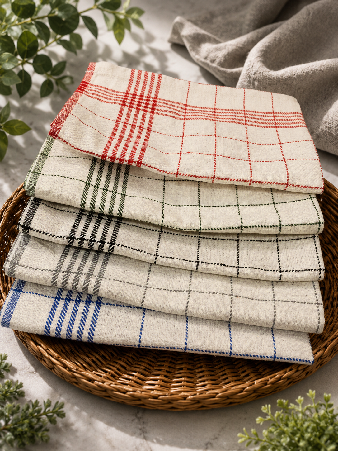 Multi-Purpose Towel     Mono Check Cleaning Towels & Roti Cloth (50x70 cm) – 5 Color Mix Value Pack