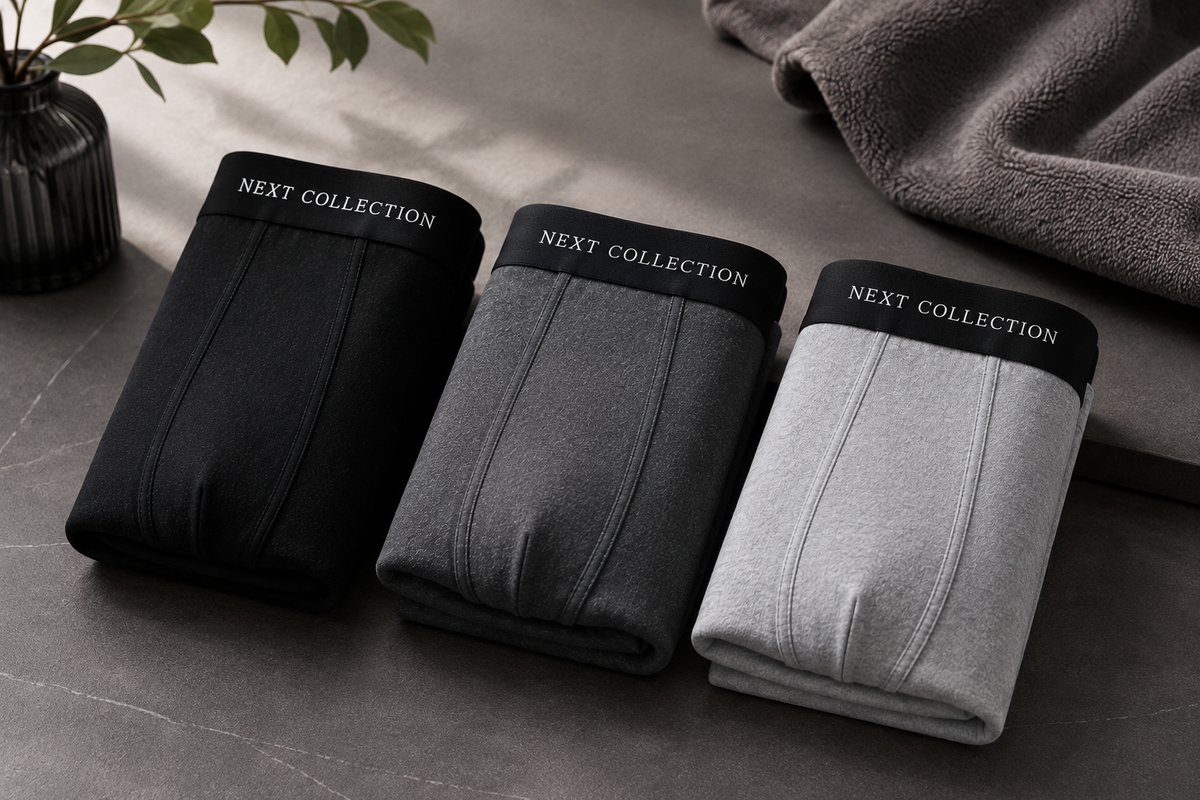 Men’s Boxer Trunks Pack of 3 – Cotton Stretch Underwear for Men, Soft Breathable Fabric, Flexible Fit, Black Grey & Light Grey