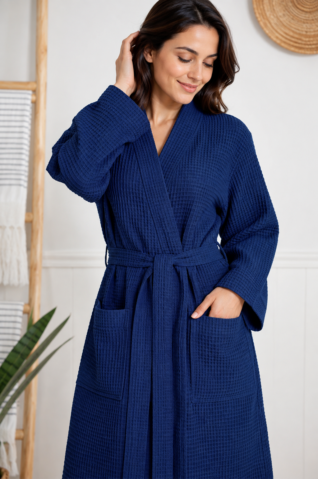 Luxury Waffle Bathrobe – Lightweight Cotton Spa Robe for Men & Women | Hotel Style Dressing Gown with Belt & Pockets