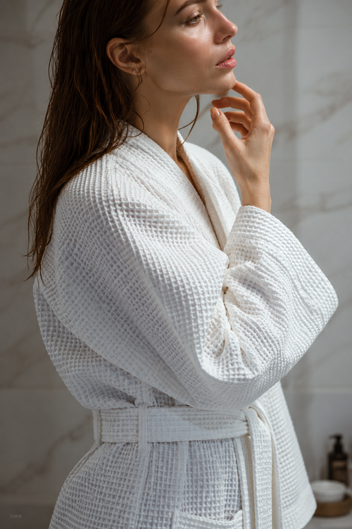 Luxury Waffle Bathrobe – Lightweight Cotton Spa Robe for Men & Women | Hotel Style Dressing Gown with Belt & Pockets