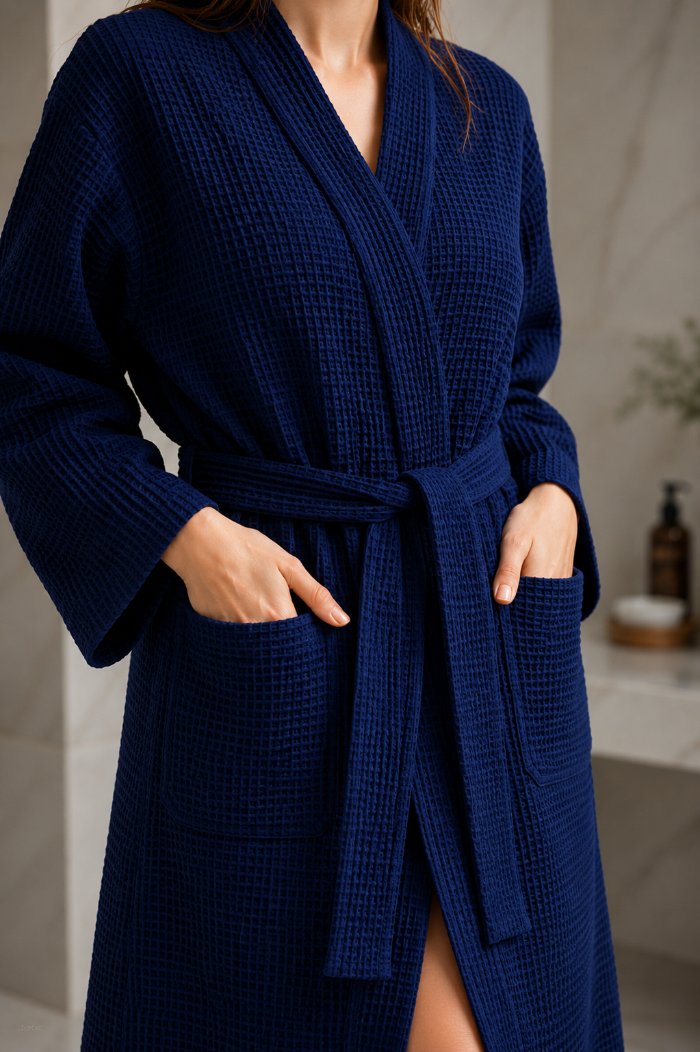 Luxury Waffle Bathrobe – Lightweight Cotton Spa Robe for Men & Women | Hotel Style Dressing Gown with Belt & Pockets
