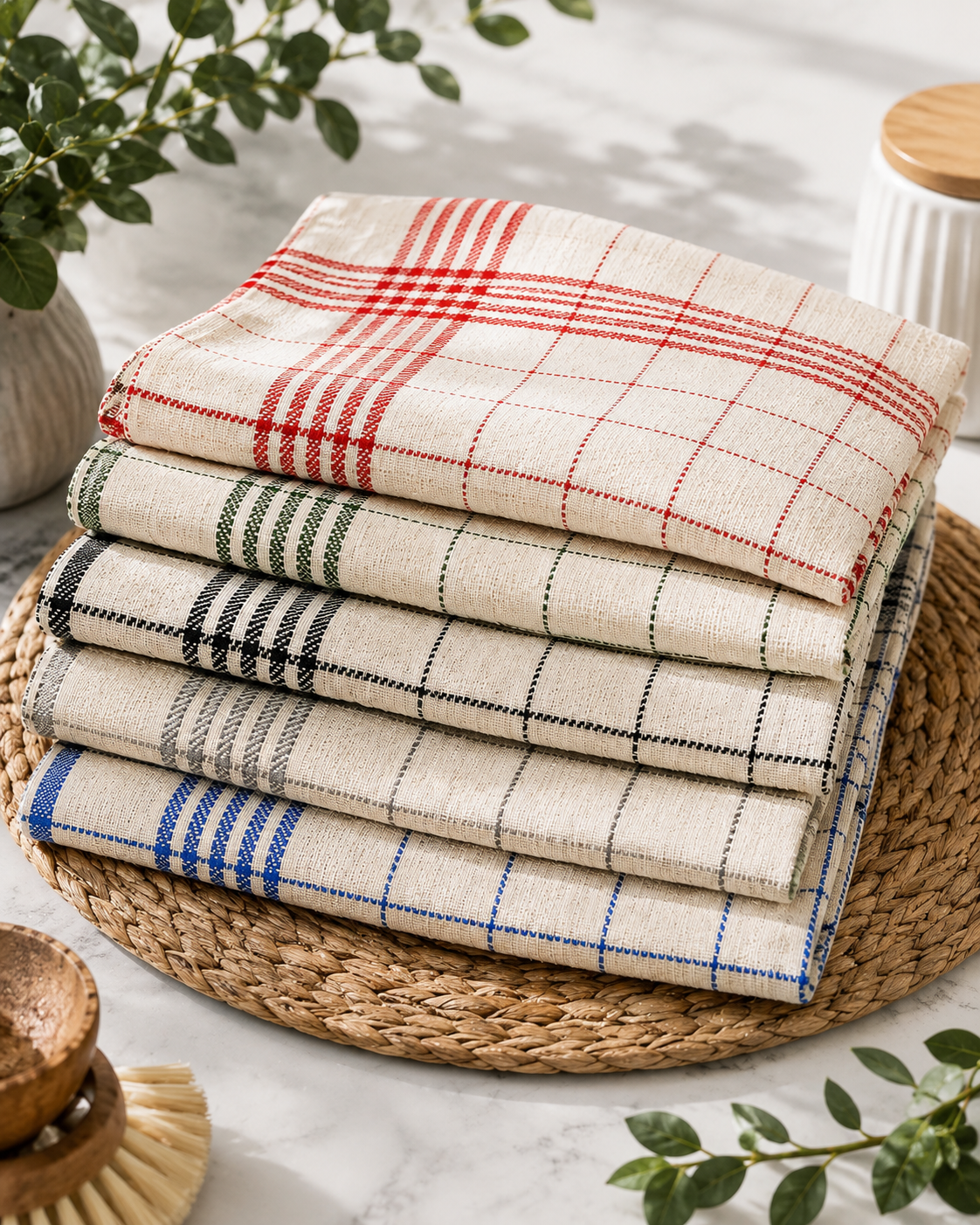 Multi-Purpose Towel     Mono Check Cleaning Towels & Roti Cloth (40x60 cm) – 5 Color Mix Value Pack