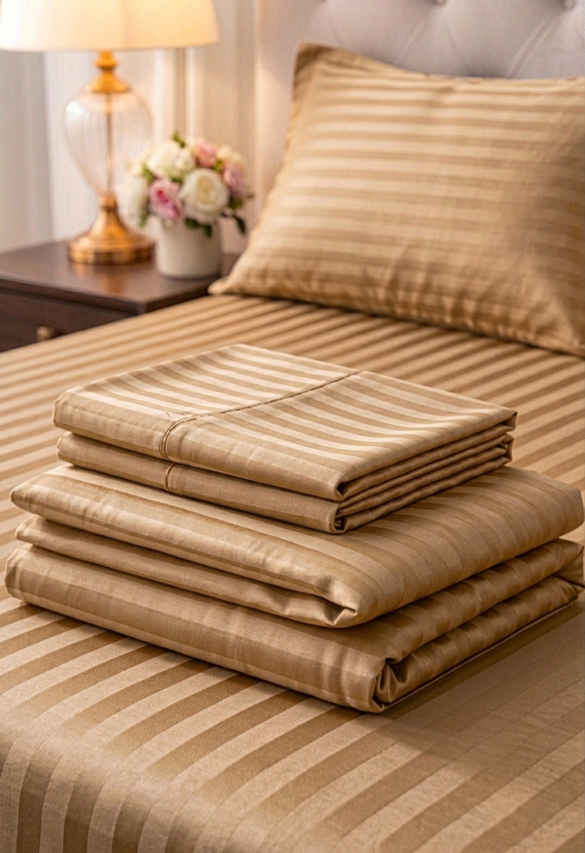 Stripe Fitted Bedsheet  King Size Special MZS Collection with 2 Pillow Covers | Deep Pocket Elastic Stripe Bedsheet | Cotton Microfiber Blend | 9 Inch Mattress Fit