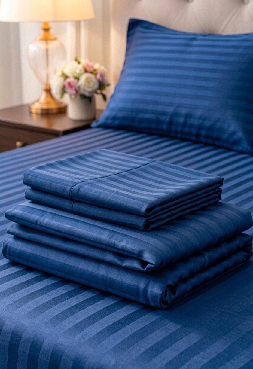 Stripe Fitted Bedsheet  King Size Special MZS Collection with 2 Pillow Covers | Deep Pocket Elastic Stripe Bedsheet | Cotton Microfiber Blend | 9 Inch Mattress Fit