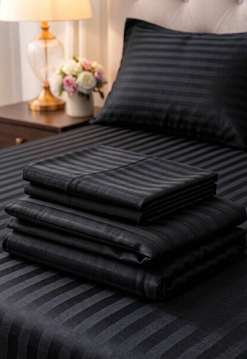 Stripe Fitted Bedsheet  King Size Special MZS Collection with 2 Pillow Covers | Deep Pocket Elastic Stripe Bedsheet | Cotton Microfiber Blend | 9 Inch Mattress Fit