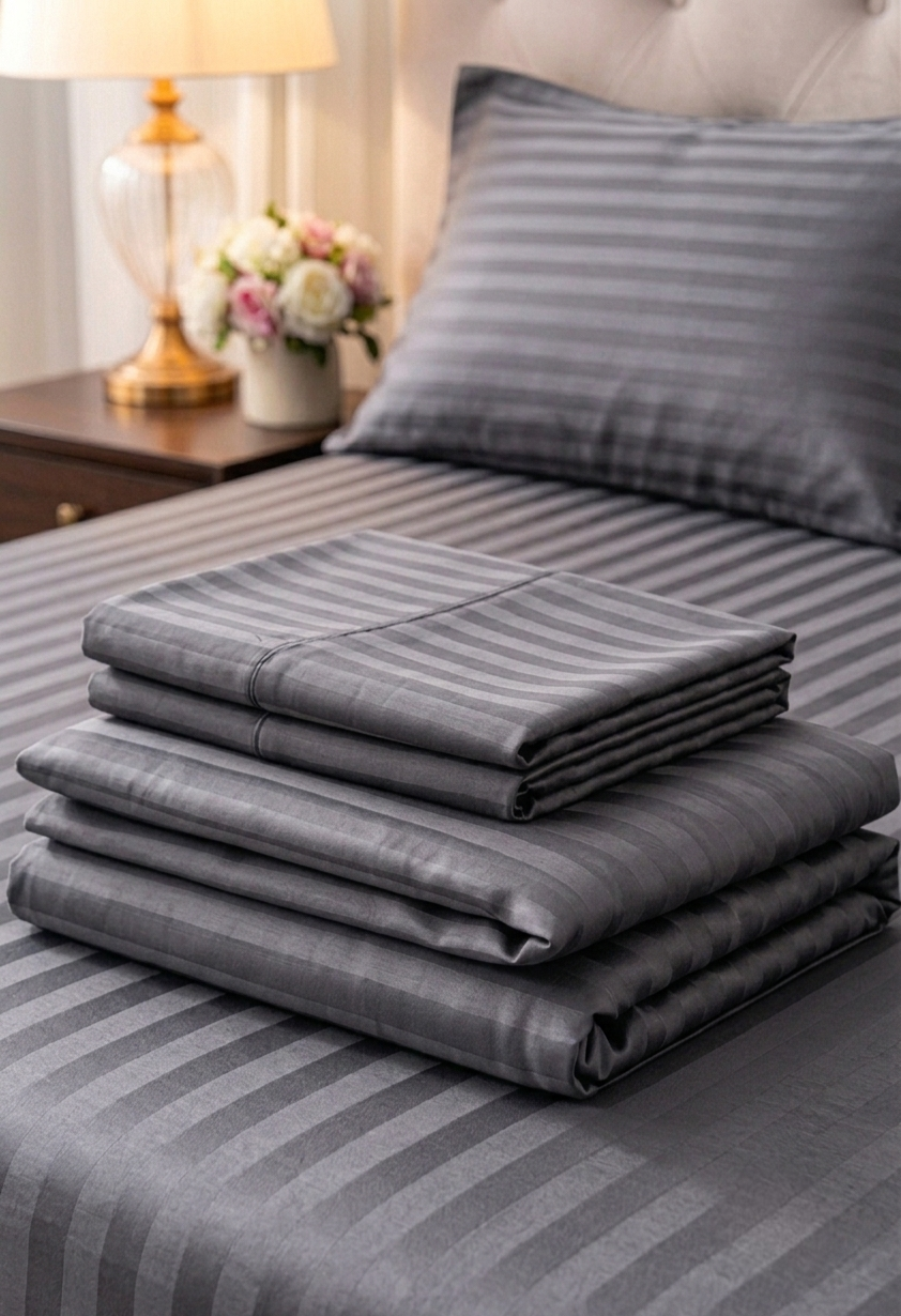 Stripe Fitted Bedsheet  King Size Special MZS Collection with 2 Pillow Covers | Deep Pocket Elastic Stripe Bedsheet | Cotton Microfiber Blend | 9 Inch Mattress Fit