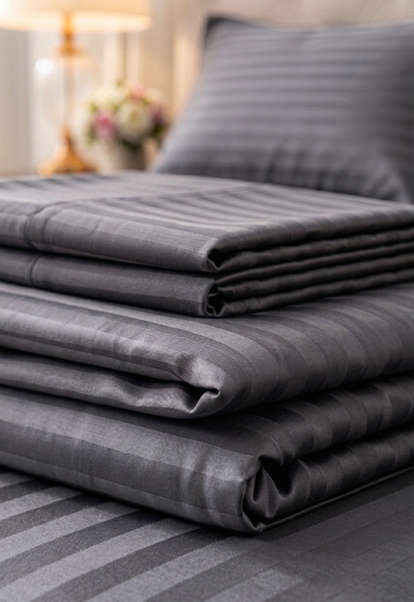 Stripe Fitted Bedsheet  King Size Special MZS Collection with 2 Pillow Covers | Deep Pocket Elastic Stripe Bedsheet | Cotton Microfiber Blend | 9 Inch Mattress Fit