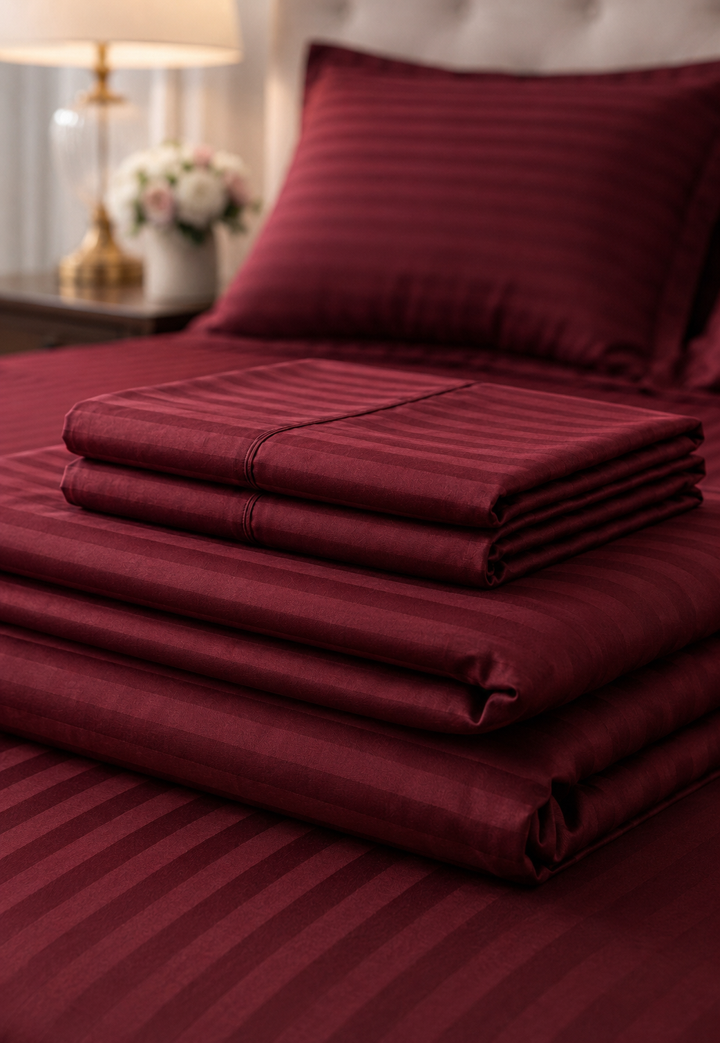 Stripe Fitted Bedsheet  King Size Special MZS Collection with 2 Pillow Covers | Deep Pocket Elastic Stripe Bedsheet | Cotton Microfiber Blend | 9 Inch Mattress Fit