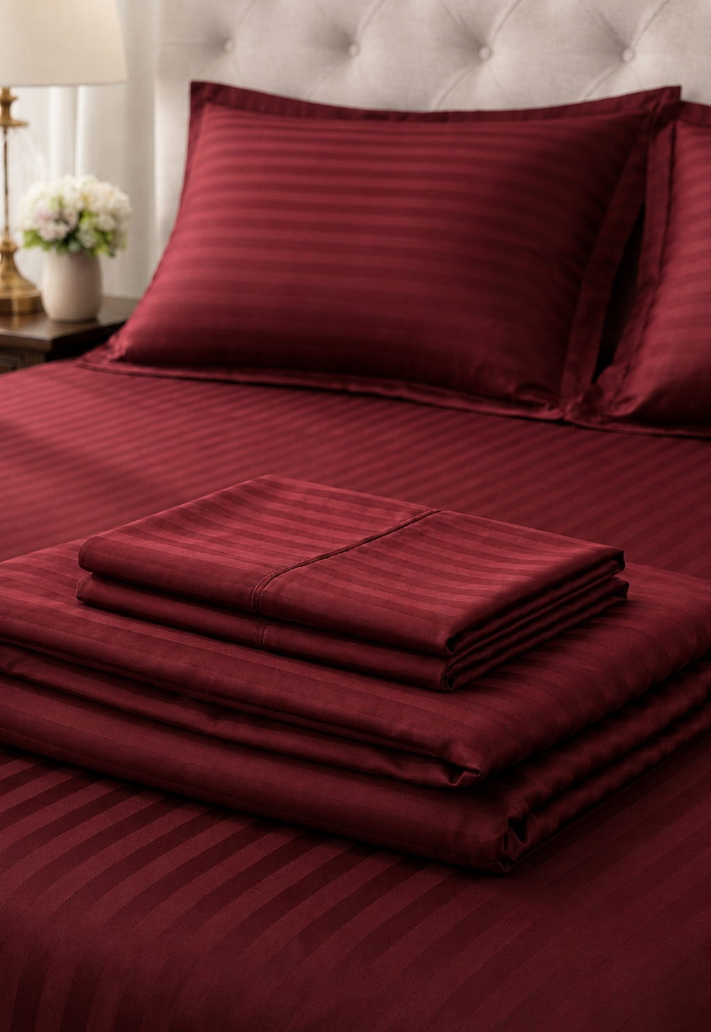 Stripe Fitted Bedsheet  King Size Special MZS Collection with 2 Pillow Covers | Deep Pocket Elastic Stripe Bedsheet | Cotton Microfiber Blend | 9 Inch Mattress Fit